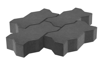 3D realistic render of three black lock paving bricks. Isolated on white background.