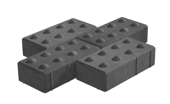 3D realistic render of three black lock paving bricks. Isolated on white background.