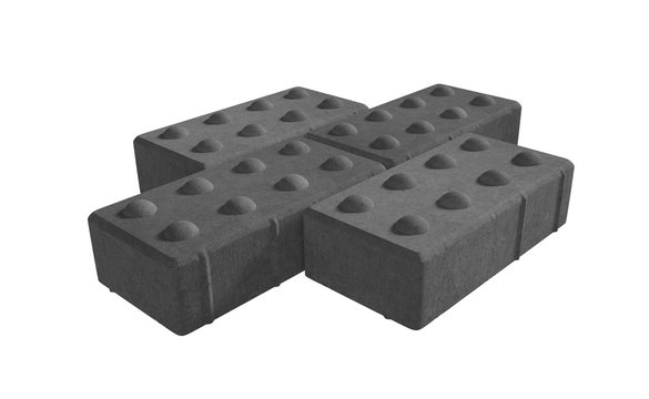 3D realistic render of three black lock paving bricks. Isolated on white background.