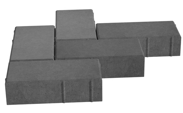 3D realistic render of six black lock paving bricks. Isolated on white background.