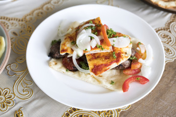 Closeup pita salad on the dish