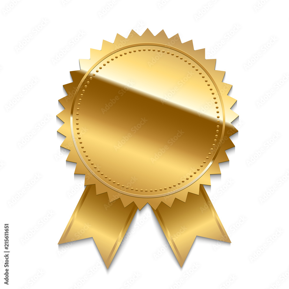 Wall mural golden seal with ribbons isolated on white background. vector design element.