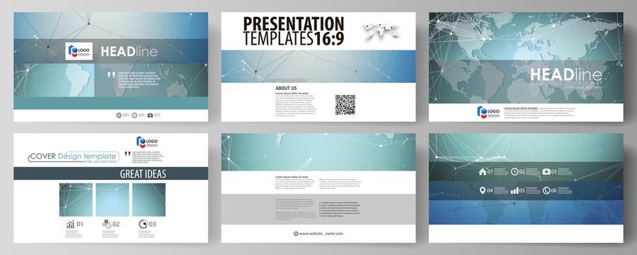 The minimalistic abstract vector illustration of the editable layout of high definition presentation slides design business templates. Chemistry pattern, connecting lines and dots. Medical concept.