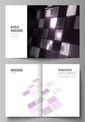 The vector of the two editable layout A4 format cover design templates for bifold brochure, magazine, flyer, booklet. Abstract hi-tech background in perspective. Futuristic digital technology backdrop