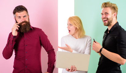 Call me later. Team internet marketing work content creating. Social media marketing team. Men and...