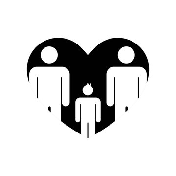 Male Familiar Group Of Three Persons In A Heart Two Adults And One Child Icon Vector Icon. Simple Element Illustration. 