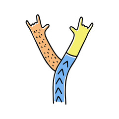 crazy hands alphabet, hand drawn letter Y