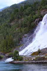 Furebergsfossen waterfall in Kvinnherad, Hordaland county, Norway