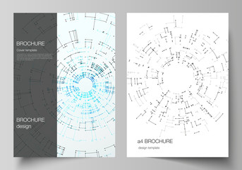 The vector layout of A4 format cover mockups design templates for brochure, flyer, booklet, report. Network connection concept with connecting lines and dots. Technology design, geometric background