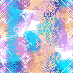 Seamless pattern boho style with watercolor effect. American Indian textile print. Ethnic navajo background.