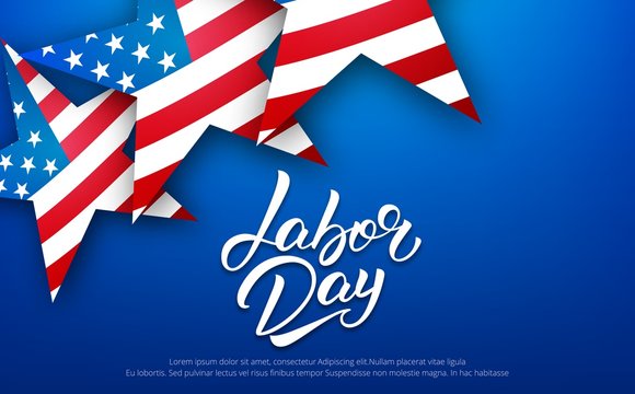 Labor Day. Banner for USA Labor Day sale, promotion, advertisement. Template with hand lettering and american stars