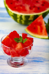 Pieces of watermelon and mint in a plate