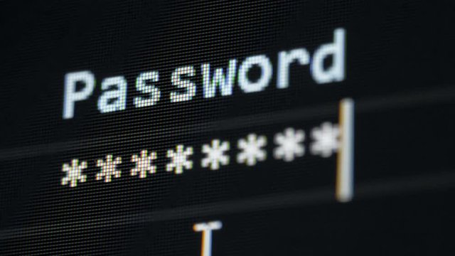 Hacker gets access, typing a password, close up.