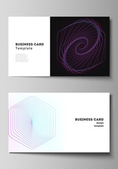 Vector illustration of the editable layout of two creative business cards design templates. Random chaotic lines that creat real shapes. Chaos pattern, abstract texture. Order vs chaos concept.