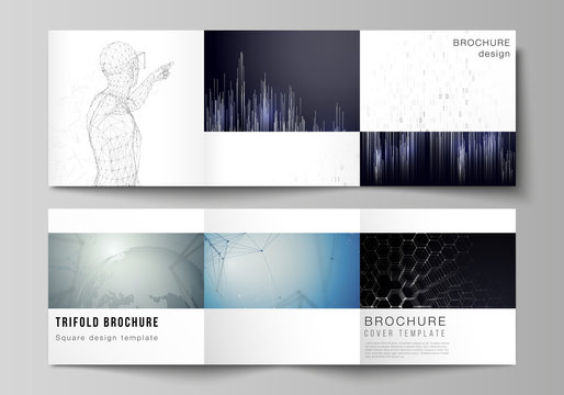 The minimal vector editable layout of square format covers design templates for trifold brochure, flyer, magazine. Technology, science, future concept abstract futuristic backgrounds.