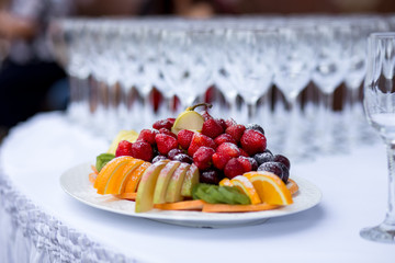 fruit slicing on the wedding table.