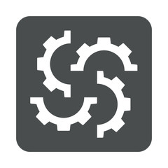 Icono plano 4 engranajes girando en cuadrado gris