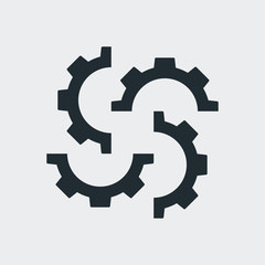 Icono plano 4 engranajes girando en fondo gris