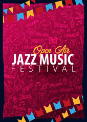 Jazz Music Festival. Open Air. Set of Flyers design Template with hand-draw doodle on the background.