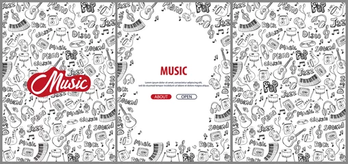 Rolgordijnen Set of Music backgrounds with hand-draw doodle elements. © leo_d