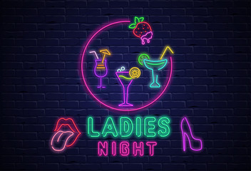 Black ladies night background with colorful neon decoration. - 215617085