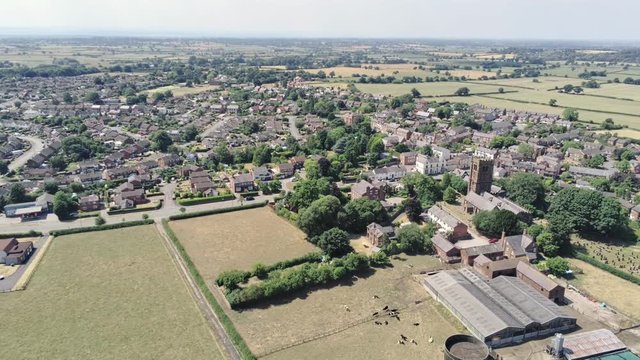 Aerial static view on Tarvin in UK. Small old town in Europe