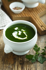 Homemade spinach soup with cream