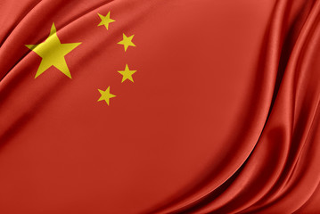 China flag with a glossy silk texture.