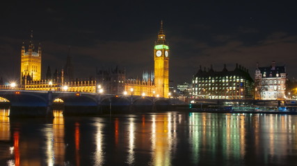 Big Ben and Houses of parliament at night, London, UK - obrazy, fototapety, plakaty