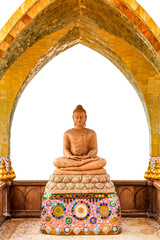 Buddha statue made of stucco about sitting meditation in temple.