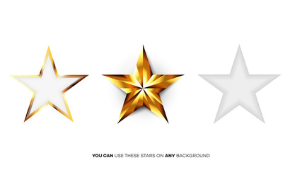 Obraz premium Vector Perfect Glossy Golden Stars. Template For Christmas, Award Or Five Stars Rating Design