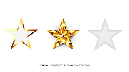 Vector Perfect Glossy Golden Stars. Template For Christmas, Award Or Five Stars Rating Design