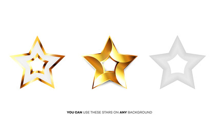 Obraz premium Vector Perfect Glossy Golden Stars. Template For Christmas, Award Or Five Stars Rating Design