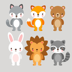 Vector set with cute animals in cartoon style. Illustration in a children's style.