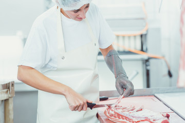 Pork Meat cutting in butchery
