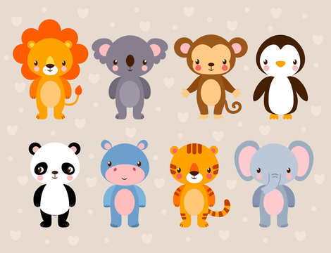 Vector set with cute animals. Illustration in a cartoon style on a children's theme.