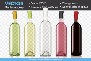 Transparent Vector Wine Bottle Mockup, Change Color and Color Shadows - 215622601