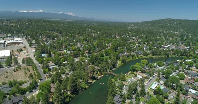 Deschutes River Aerial Landscape Three Sisters Mountains City of Bend Oregon