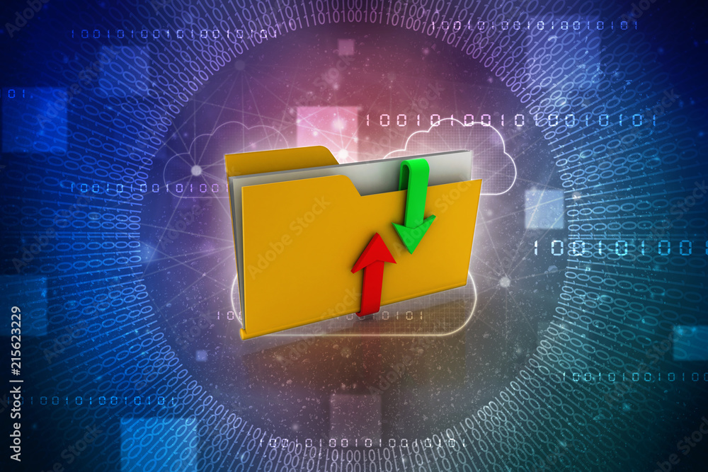 Poster 3d illustration uploading downloading arrow with folder