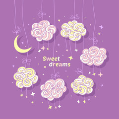 Sweet dreams. Set of cute hand drawn elements for kids.