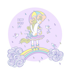 Enjoy rainy day. Cute animal character and elements for kids.