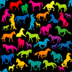 Colored seamless with horses silhouettes