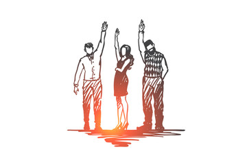 Volunteer, help, together, donation concept. Hand drawn isolated vector.