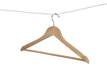 Clothes hanger hanging on the rope