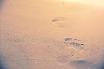 Beach sand footprint ocean coast sea azurewave with bubble. .