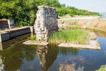 old monumental piers of Trajan's Bridge Serbia