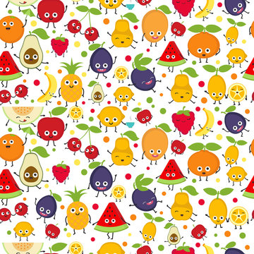 Seamless pattern with cute fruits.