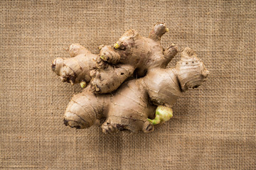 ginger root on burlap background