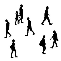  isolated, silhouette of people walking