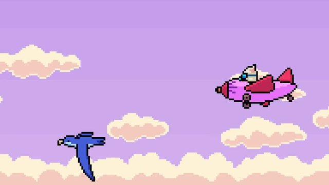 animation pixel art bird airplane flying on sky